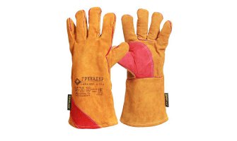 Краги утеплённые спилковые "ГРЕНАДЕР", нить Кевлар, иск. мех жёлт750 г/м2, дл.45 см, р.12 (КРА009)