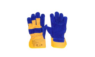Перчатки спилковые комбинированные синие с желтым (пар) (Х120)