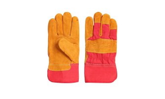 Перчатки утепленные спилковые комбинированные "РУССКИЕ ЛЬВЫ" на белом искусственном меху