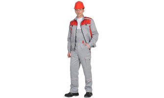 Костюм "ПРАКТИК-1"летн.: куртка кор., п/к. св/серый с красным тк.CROWN-230