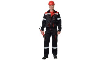 Костюм "ТИТАН": куртка кор., п/комб. черный с красным с СОП тк.CROWN-230